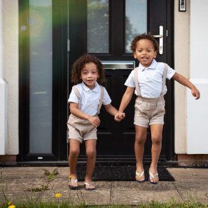 3 year old twins on doorstep lockdown